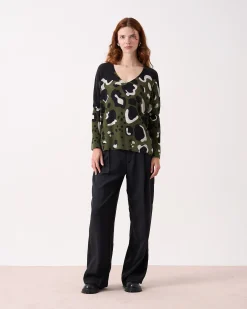 Absolut Cashmere Camille Print<DAMES V-Hals|100% Kasjmier