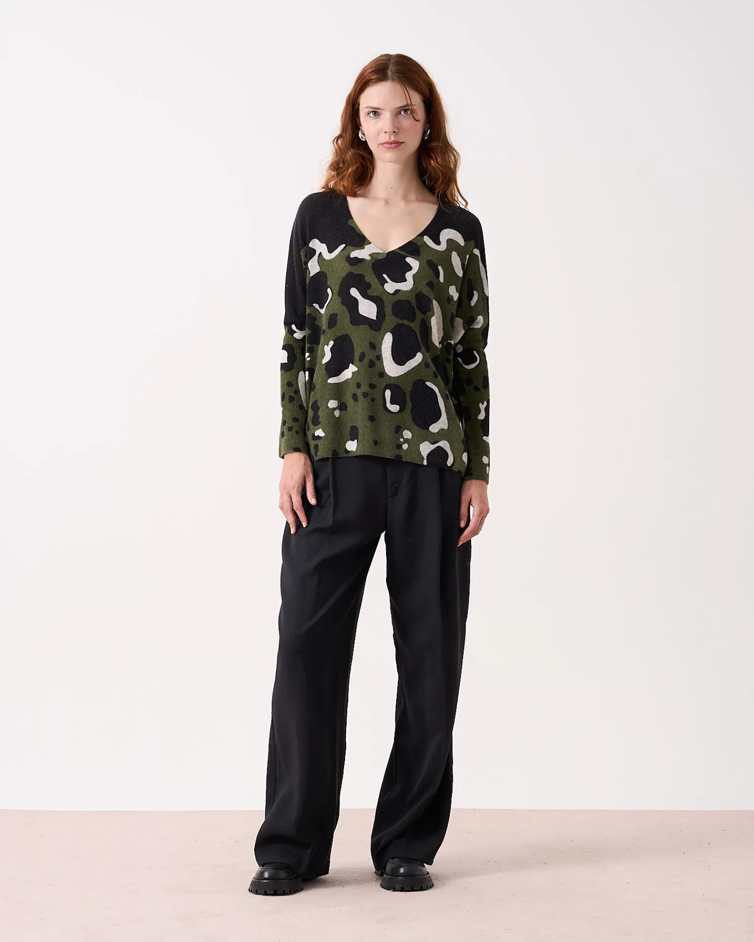 Absolut Cashmere Camille Print<DAMES V-Hals|100% Kasjmier
