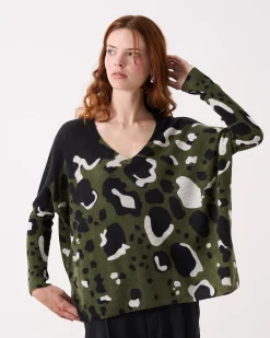Absolut Cashmere Camille Print<DAMES V-Hals|100% Kasjmier