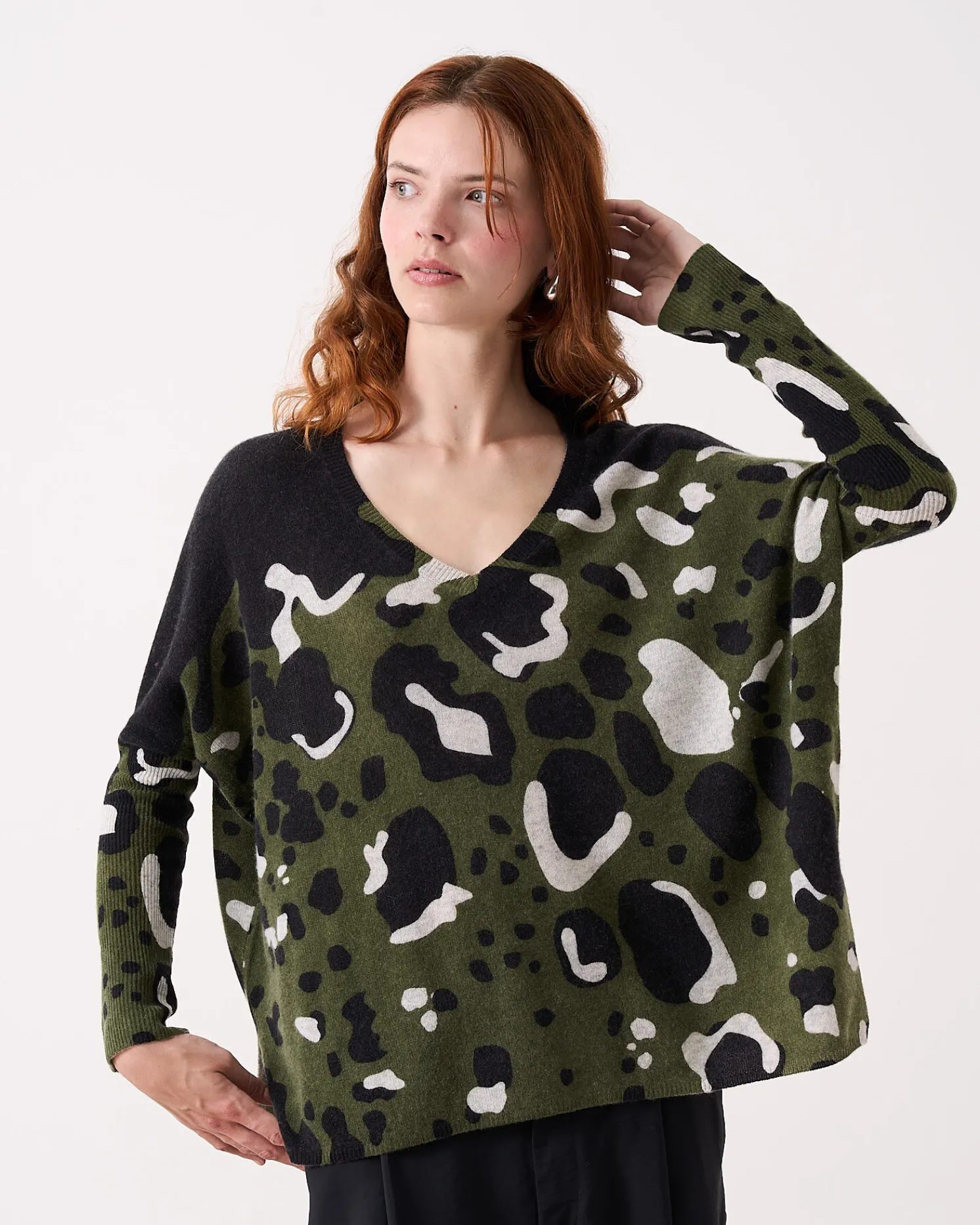 Absolut Cashmere Camille Print<DAMES V-Hals|100% Kasjmier