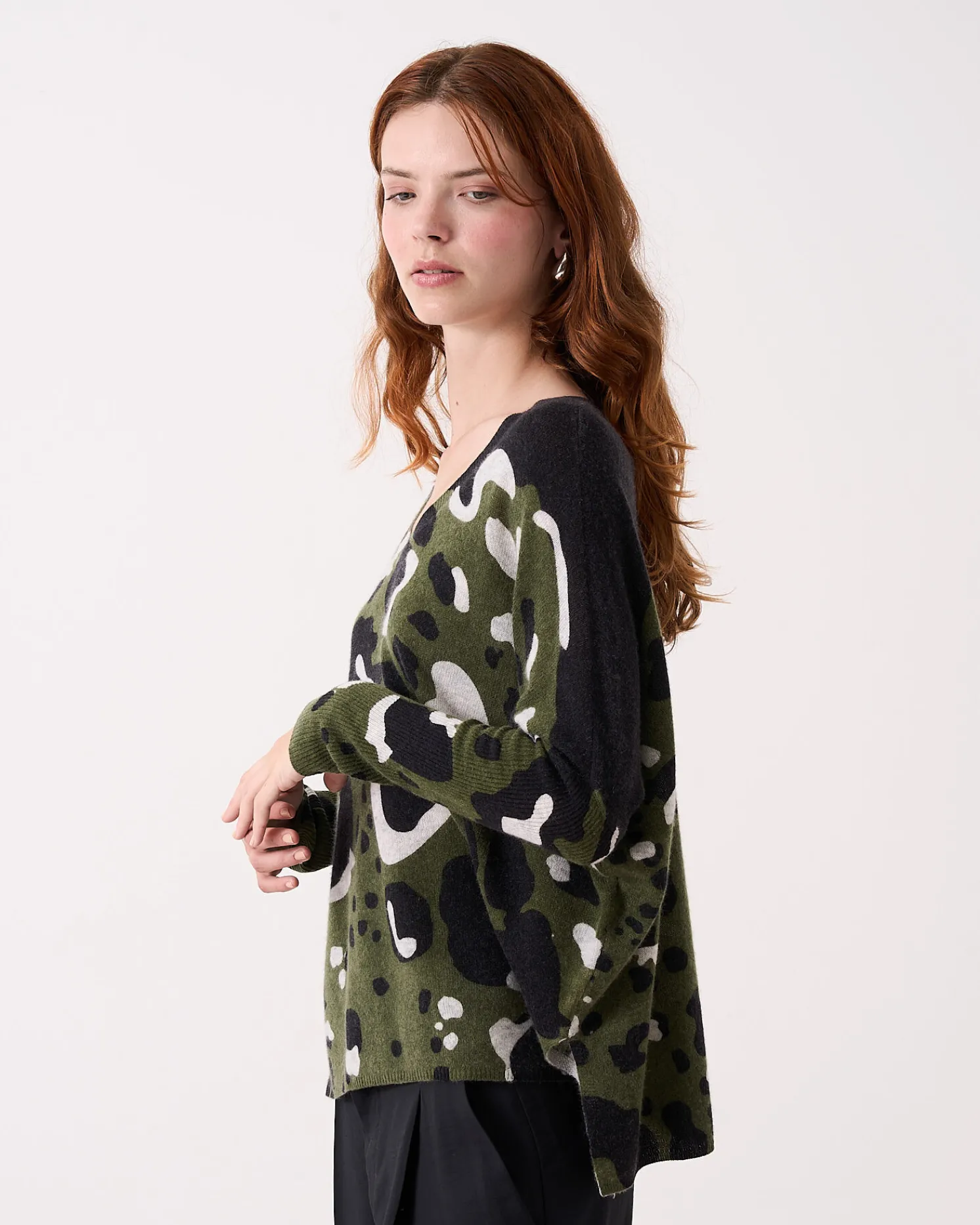 Absolut Cashmere Camille Print<DAMES V-Hals|100% Kasjmier
