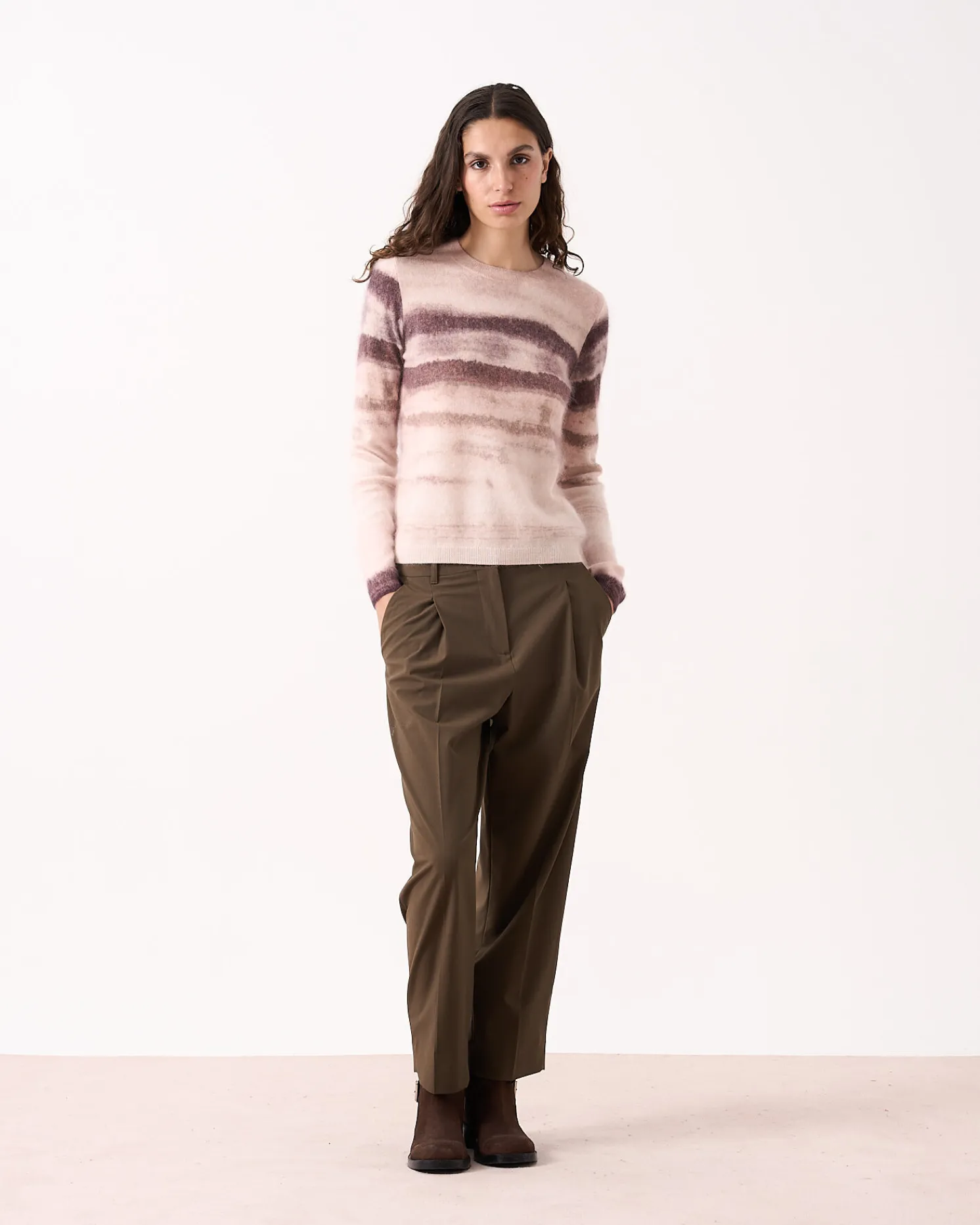 Absolut Cashmere Roise<DAMES Ronde Hals|Geborsteld Kasjmier